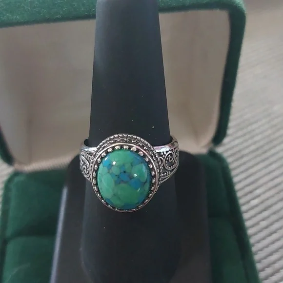 Sterling Silver Genuine Turquiose Oxidized Men's Ring sz 8 or 9